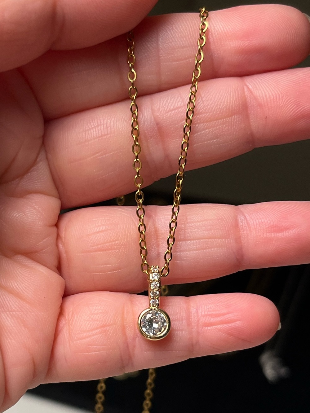 Gold Tone Stainless steel CZ Necklace